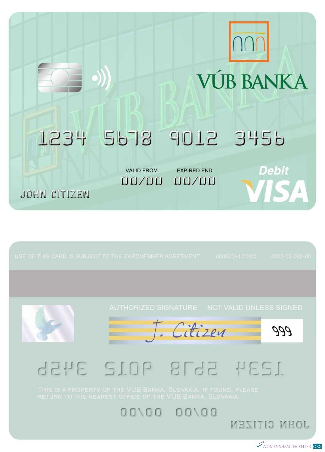 Download Slovakia VÚB Banka visa debit card Photoshop template